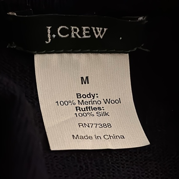 J. CREW Navy Blue Cardigan Sweater 100% Merino Wool Silk Ruffles‎ Buttons Size M - Picture 6 of 6